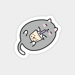 Grey Chubby Boba Cat! Sticker